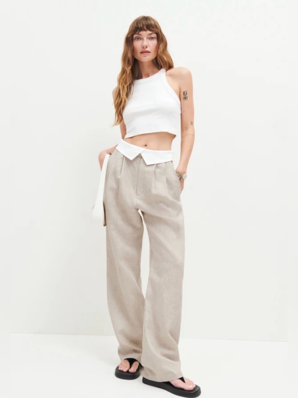 Beige Linen-Blend Wide Leg Pants - Lightweight Summer Trousers